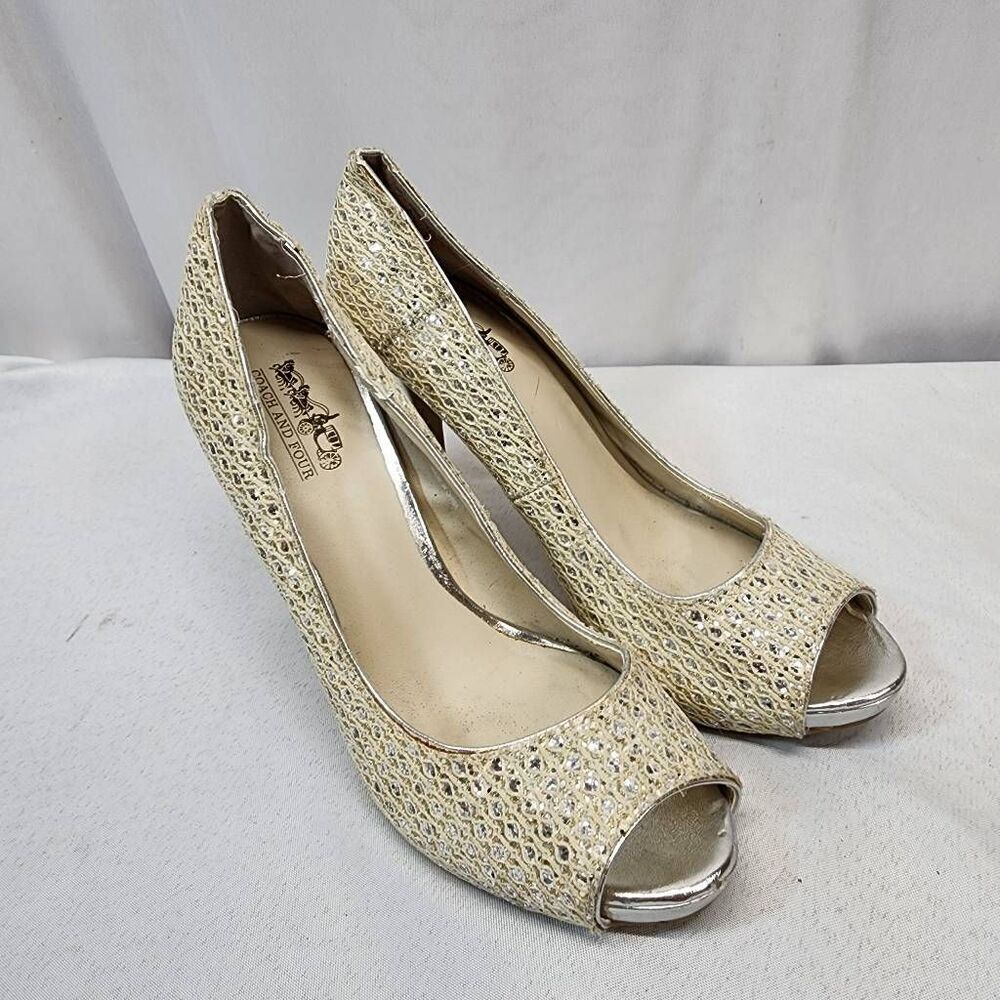 Coach and Four Quillan Open Peep Toe Size 7 Champagne/Silver Sparkle Heels Pumps